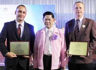 (L to R): Jason Villarino, executive assistant manager, Siam Bayview Hotel, Pattaya; Chumpol Silapa-archa, deputy prime minister of tourism & sports and Holger Groninger, resident manager, Siam Bayshore Resort & Spa, Pattaya.